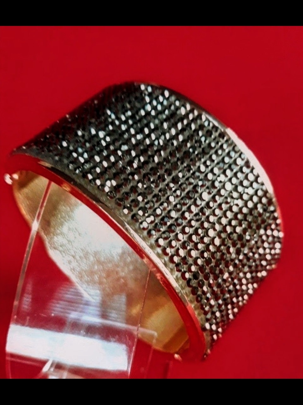 Gold-Tone Wide Cuff Bracelet with Black Sparkling Crystal Pavé